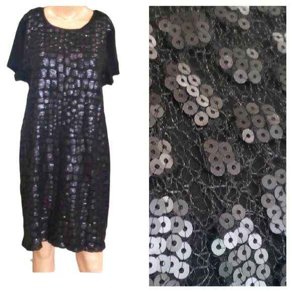 Calvin Klein L edgy shift dress sequin front little black dress - Picture 1 of 16